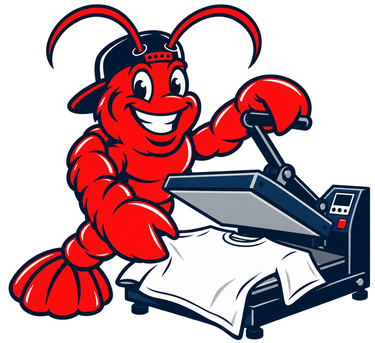 Boston Transfers mascot heat-pressing a transfer